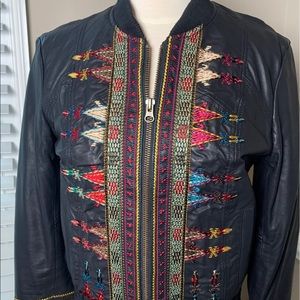 Free people embroidered faux leather jacket